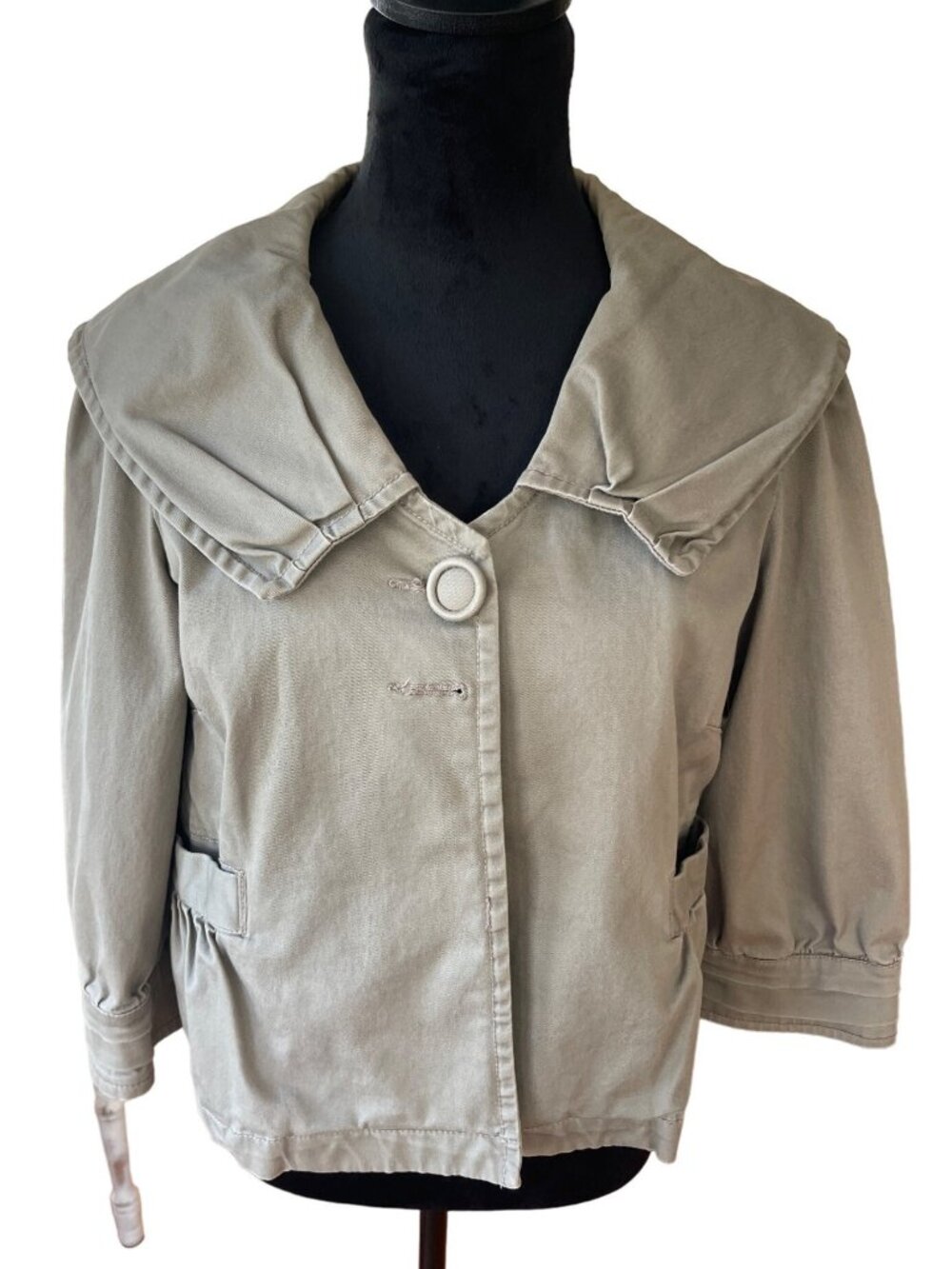 Vintage Sanctuary Anthropologie Tan Cropped Blazer Jacket Women's L 3/4 Sleeve